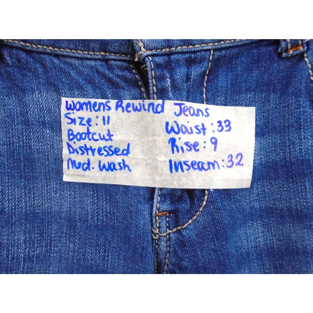 Rewind Women's Bootcut Jean Size 11 (33x32) Blue Denim Distressed - Picture 4 of 10